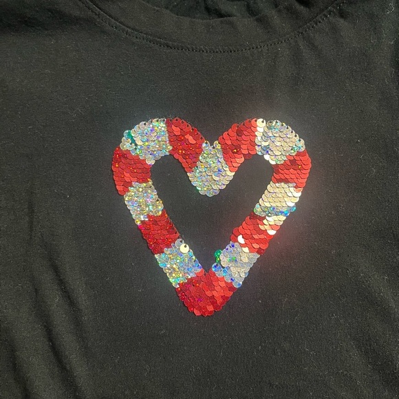 Black Long Sleeve Kids Shirt with Sequin Heart Design - Picture 2 of 4